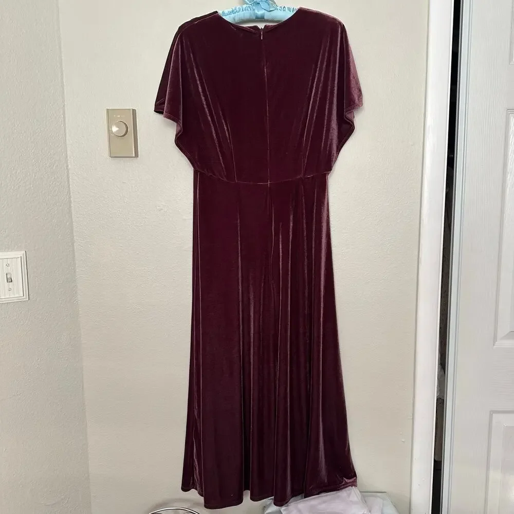 Taylor Sz 10 Midi Dress womens Purple Plum Velvet Empire Waist Flutter Sleeves - Picture 7 of 11